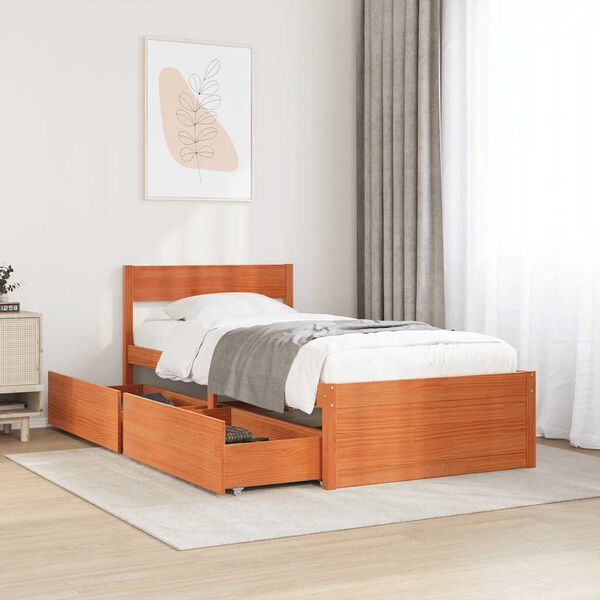 vidaXL Cama sem colch&atilde;o 100x200 cm pinho maci&ccedil;o castanho-mel