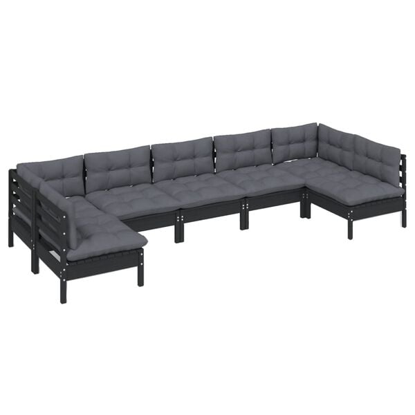 vidaXL 7 pcs conjunto lounge jardim c/ almofad&otilde;es pinho maci&ccedil;o preto