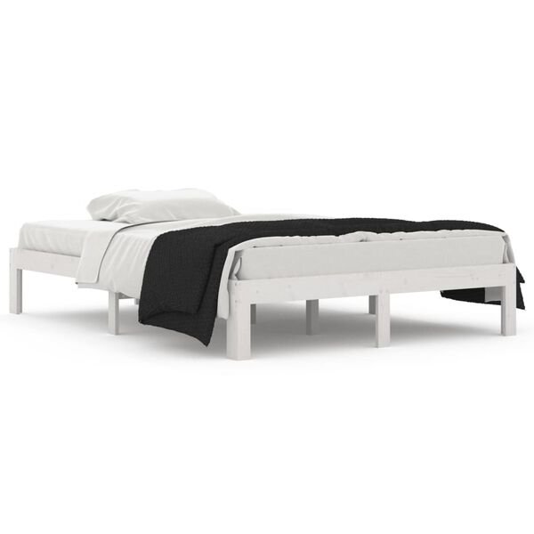 vidaXL Estrutura de cama casal 135x190 cm madeira maci&ccedil;a branco