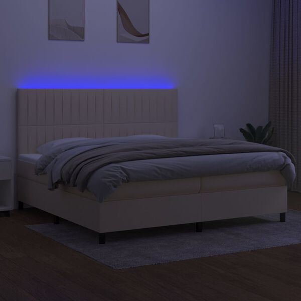 vidaXL Cama box spring c/ colch&atilde;o e LED 200x200 cm tecido cor creme