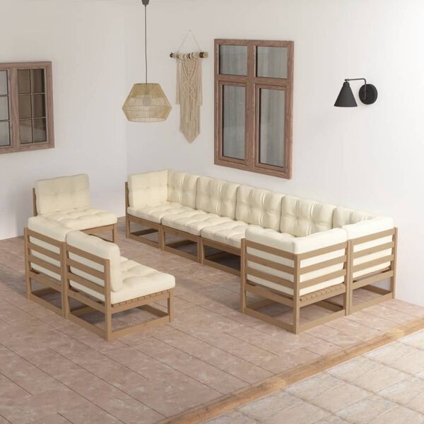 vidaXL 9 pcs conjunto lounge de jardim c/ almofad&otilde;es pinho maci&ccedil;o