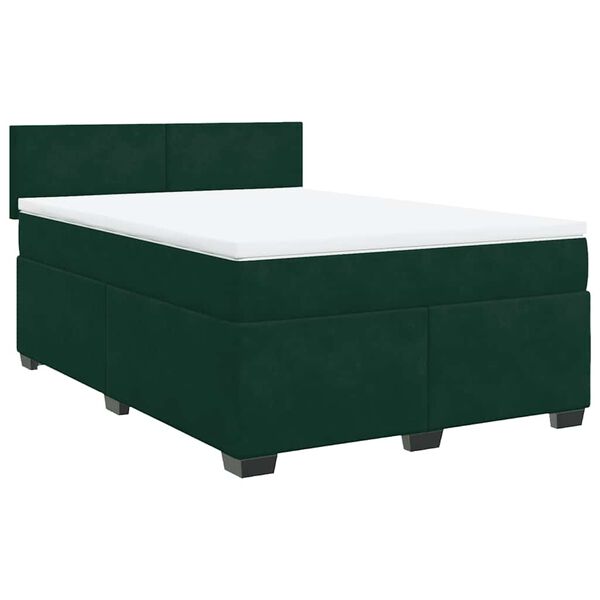 vidaXL Cama com molas/colch&atilde;o 140x190 cm veludo verde-escuro
