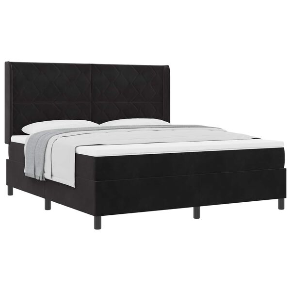 vidaXL Cama Box com colch&atilde;o com cabeceira Preto 180 x 200 cm Veludo