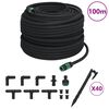 vidaXL Mangueira para rega gota-a-gota de jardim 100 m borracha preto