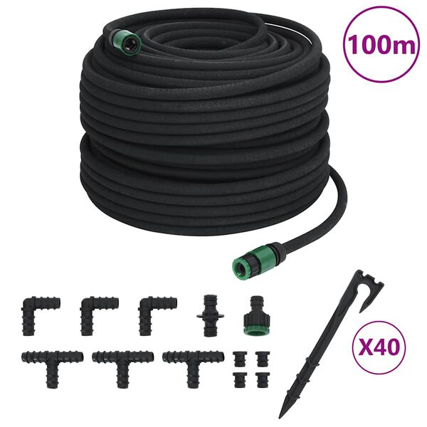 vidaXL Mangueira para rega gota-a-gota de jardim 100 m borracha preto