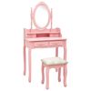 vidaXL Conj. toucador com banco 75x69x140 cm madeira paulownia rosa