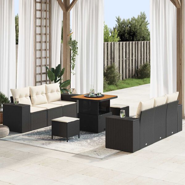 vidaXL Conjunto de Sof&aacute; de Jardim 9 pcs Preto Rattan Sint&eacute;tico