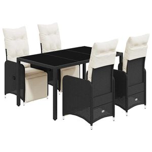 vidaXL 5 pcs conjunto bistr&ocirc; de jardim c/ almofad&otilde;es vime PE preto
