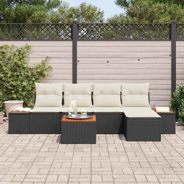 vidaXL Conjunto de Sof&aacute; de Jardim 6 pcs Preto Rattan Sint&eacute;tico