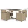 vidaXL 5 pcs conjunto jantar p/ jardim c/ almofad&otilde;es vime PE bege