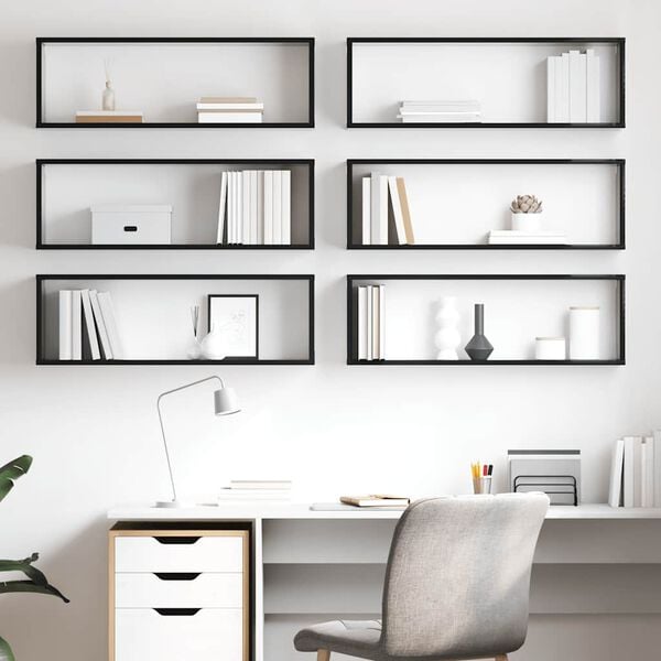 vidaXL Estantes parede c&uacute;bicas 6 pcs contr. 80x15x26,5 cm preto brilh.