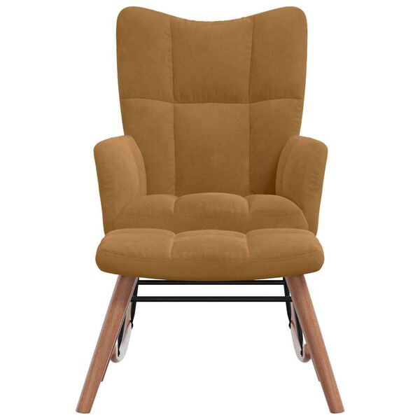 vidaXL Cadeira de balan&ccedil;o com banco em veludo marrom