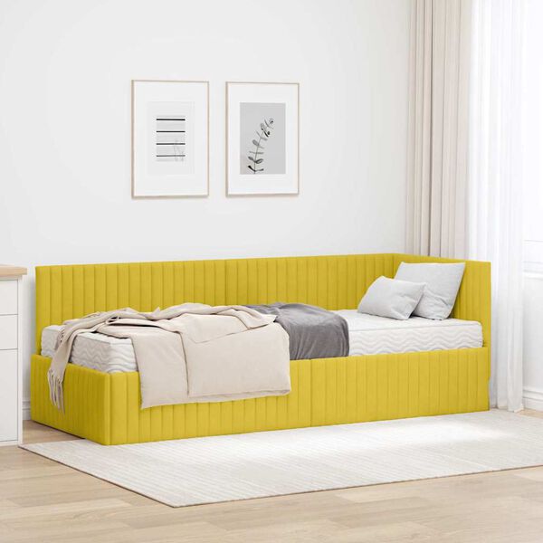 vidaXL Estrutura de Cama de Canto com Colch&atilde;o 2 pcs Amarelo Veludo