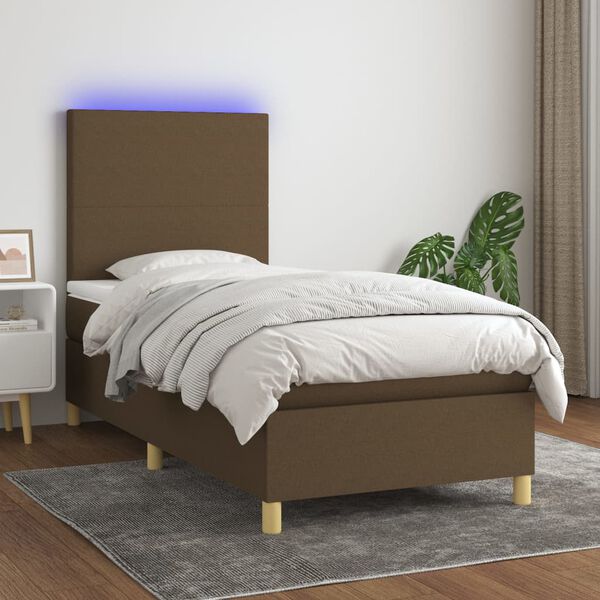 vidaXL Cama box spring c/ colch&atilde;o/LED 80x200cm tecido castanho-escuro
