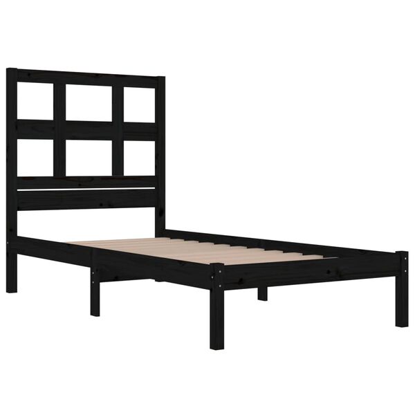 vidaXL Estrutura cama pequena solteiro 75x190 cm madeira maci&ccedil;a preto