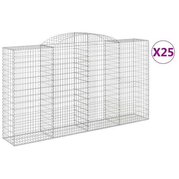 vidaXL Cestos gabi&atilde;o arqueados 25 pcs 300x50x160/180 ferro galvanizado