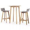 vidaXL 3 pcs conjunto de bar em madeira de ac&aacute;cia maci&ccedil;a