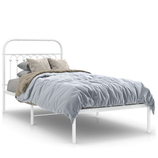 vidaXL Estrutura de cama com cabeceira 90x200 cm metal branco