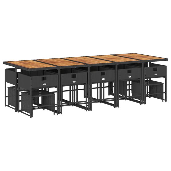 vidaXL 15 pcs conjunto de jantar p/jardim com almofad&otilde;es vime PE preto