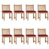 vidaXL Cadeiras de jardim 8 pcs c/ almofad&otilde;es madeira de teca maci&ccedil;a