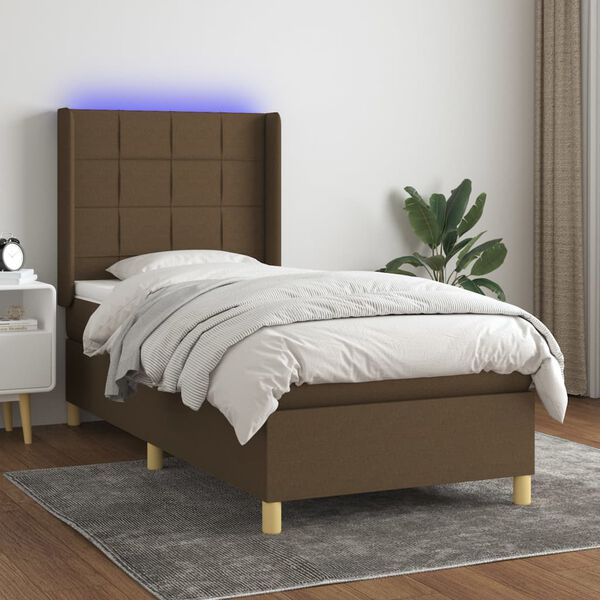 vidaXL Cama box spring c/ colch&atilde;o/LED 90x190 cm tecido castanho-escuro