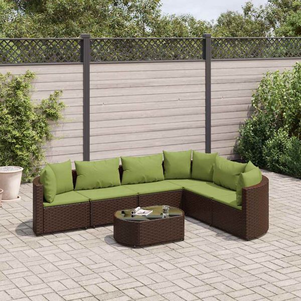 vidaXL 7 pcs conjunto de sof&aacute;s jardim c/ almofad&otilde;es vime PE castanho