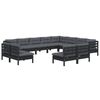vidaXL 12 pcs conjunto lounge jardim c/ almofad&otilde;es pinho maci&ccedil;o preto