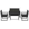 vidaXL 4 pcs conjunto lounge de jardim c/ almofad&otilde;es vime PE preto