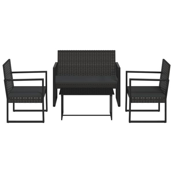 vidaXL 4 pcs conjunto lounge de jardim c/ almofad&otilde;es vime PE preto