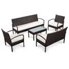vidaXL 5 pcs conjunto lounge jardim c/ almofadões vime PE castanho