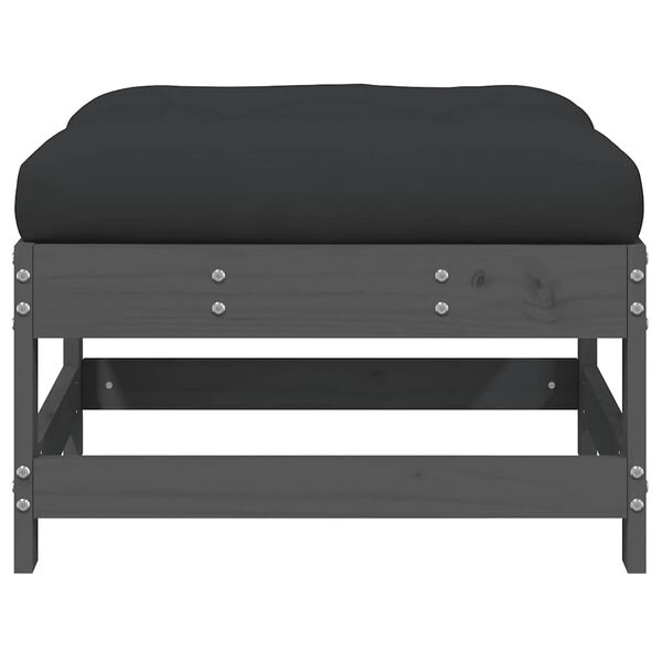 vidaXL Apoio de p&eacute;s p/ jardim c/ almofad&atilde;o pinho maci&ccedil;o cinzento