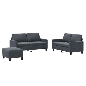 vidaXL 3 pcs conjunto de sof&aacute;s com almofad&otilde;es veludo cinzento-escuro