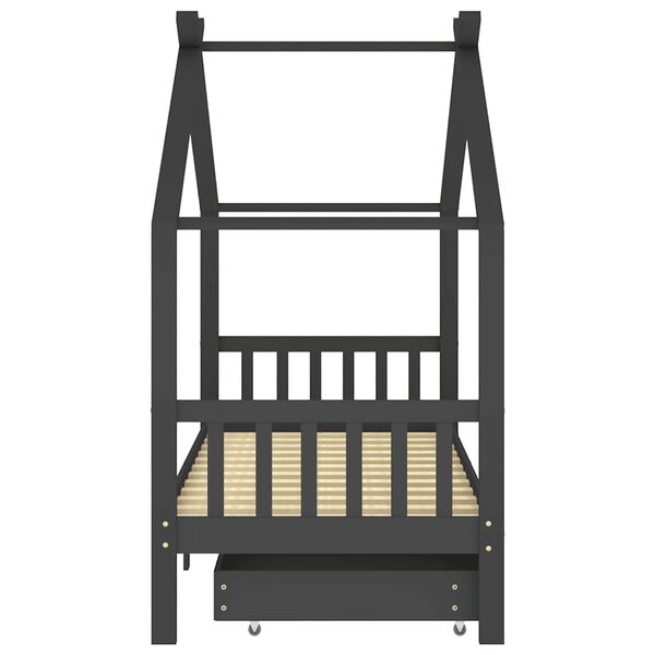 vidaXL Cama p/ crian&ccedil;as c/ gavetas 90x200 cm pinho maci&ccedil;o cinza-escuro