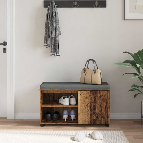 vidaXL Banco de Hall com almofada Madeira antiga 80 x 38 x 46 cm