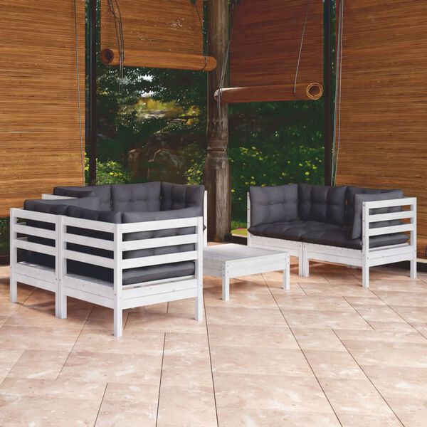 vidaXL 7 pcs conjunto lounge de jardim c/ almofadões pinho maciço