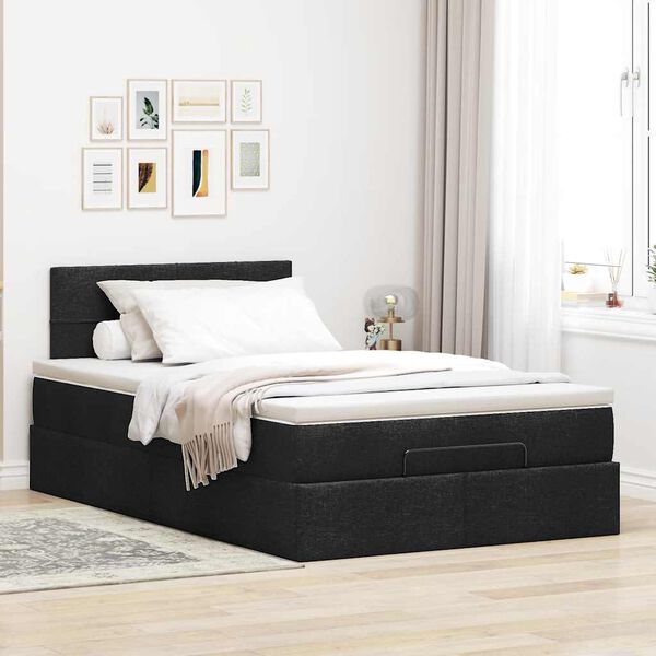 vidaXL Cama otomana com colch&atilde;o 120x190 cm tecido preto