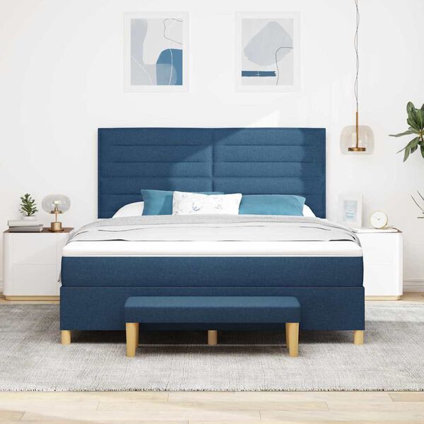 vidaXL Cama Box com colch&atilde;o com cabeceira Azul 180 x 200 cm tecido