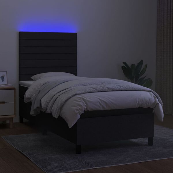 vidaXL Cama box spring c/ colch&atilde;o e LED 100x200 cm tecido preto