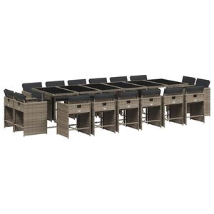 vidaXL 17 pcs conjunto de jantar p/ jardim c/ almofad&otilde;es vime PE cinza