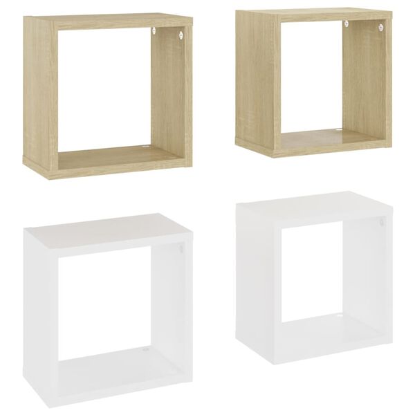 vidaXL Prateleiras parede forma de cubo 4 pcs 26x15x26cm branco/sonoma