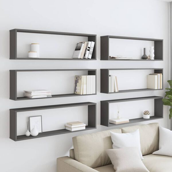 vidaXL Prateleiras parede forma de cubo 6pcs contr. 100x15x30 cm cinza