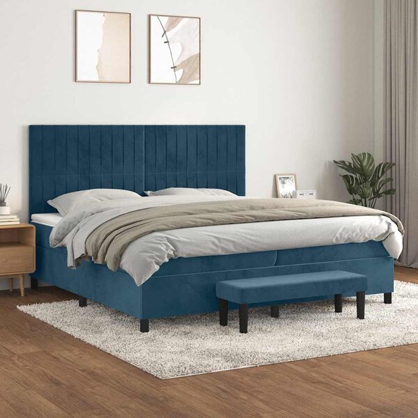 vidaXL Cama com molas/colch&atilde;o 200x200 cm veludo azul-escuro