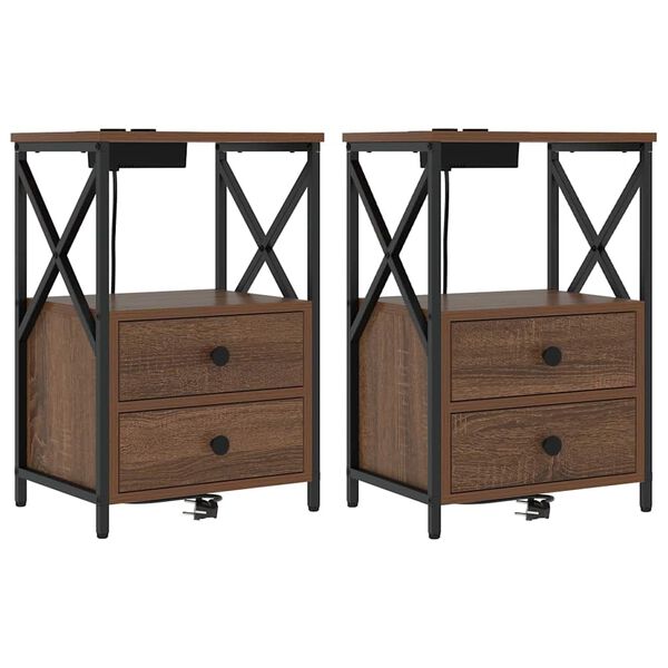 vidaXL Arm&aacute;rio de Cabeceira 2 pcs Carvalho Marrom 40 x 31 x 60 cm