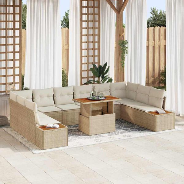 vidaXL Conjunto de Sof&aacute; de Jardim 11 pcs Bege Rattan Sint&eacute;tico
