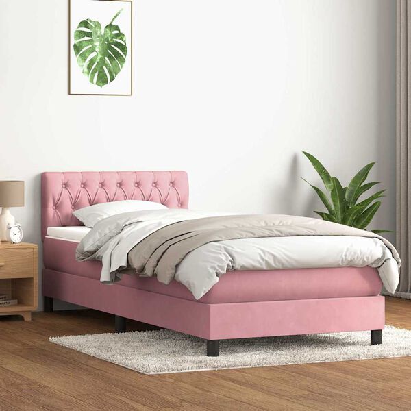 vidaXL Cama box spring c/ colch&atilde;o e LED rosa 80x210 cm veludo