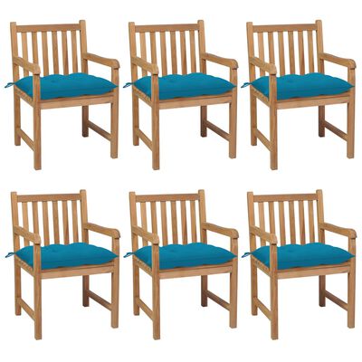 vidaXL Cadeiras de jardim c/ almofadões azul-claro 6 pcs teca maciça