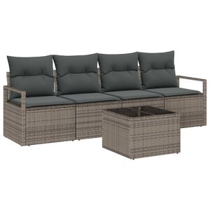 vidaXL Conjunto de Sof&aacute;s com almofada 5 pcs Cinzeto vime PE