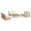vidaXL 5 pcs conjunto lounge de jardim bambu c/ almofad&otilde;es branco nata