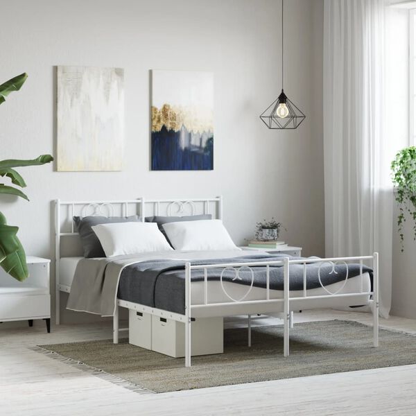 vidaXL Estrutura de cama com cabeceira e p&eacute;s 140x190 cm metal branco