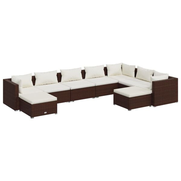 vidaXL 9 pcs conjunto lounge jardim c/ almofad&otilde;es vime PE castanho